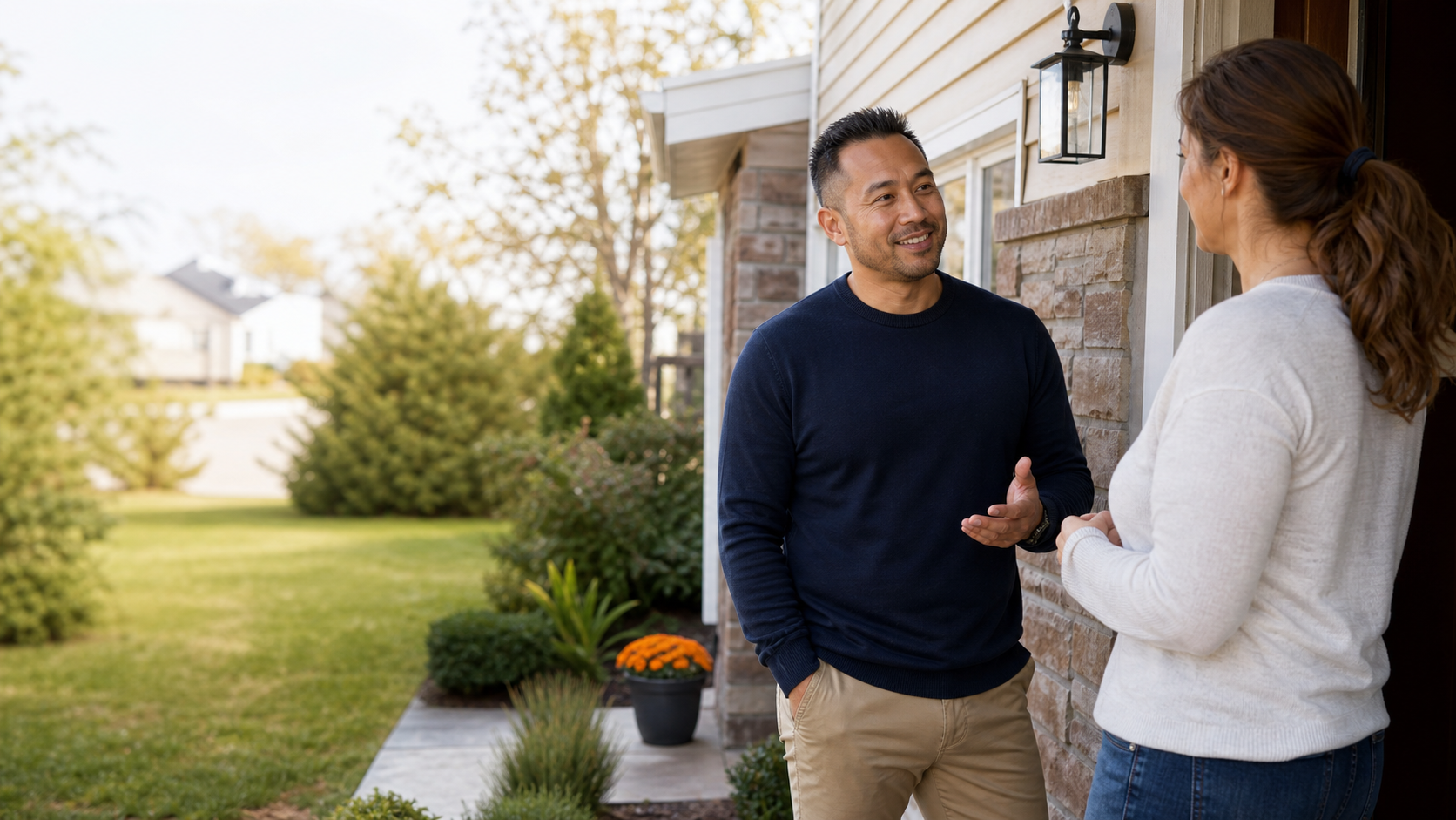 A local service professional speaking with a Burlington County homeowner